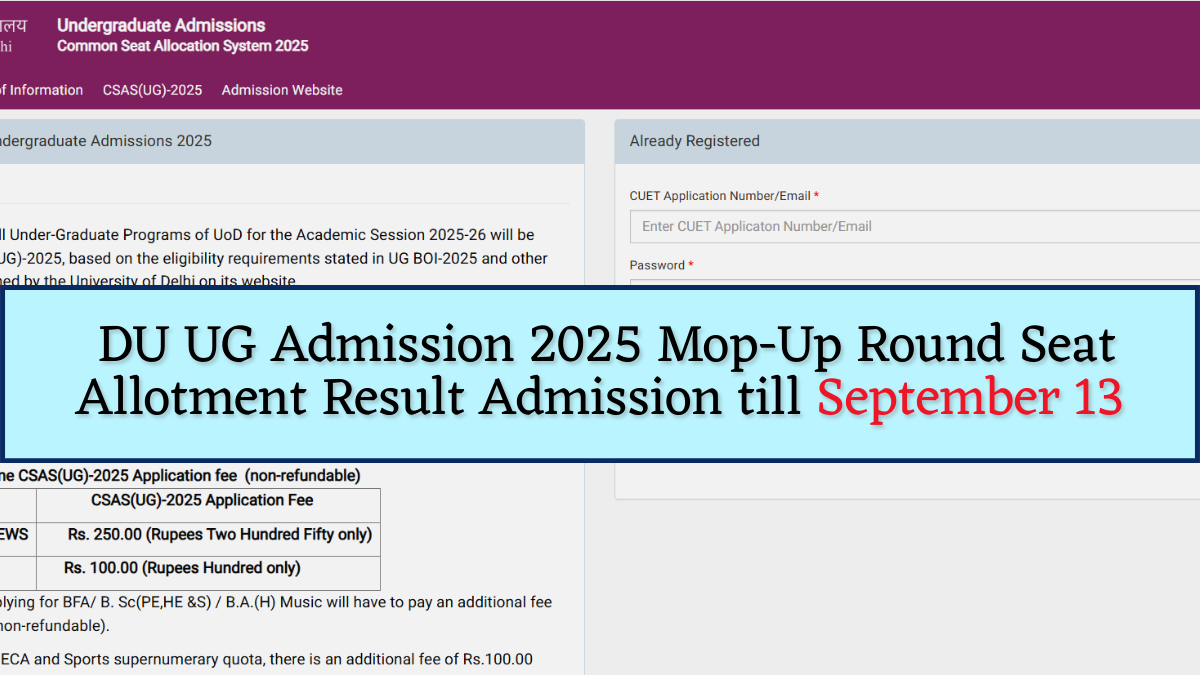 DU UG 2025 Mop-Up Round Seat Allotment Result on September 13: Check Revised Schedule, Important Details Here