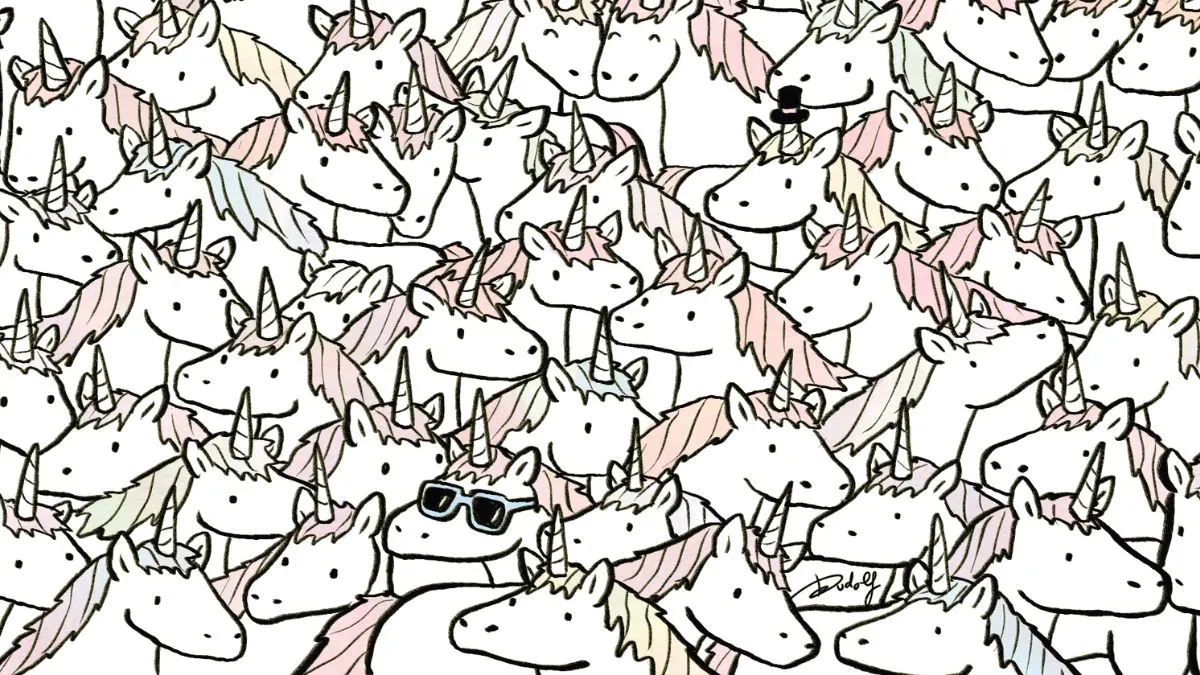 Spot three horses hidden among unicorns.