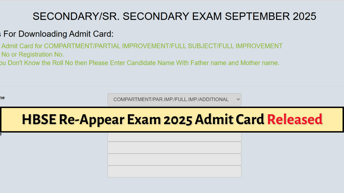 HBSE Class 10th, 12th Re-Appear Admit Card 2025 Released at bseh.org.in; Download Hall Ticket and Exam Date here