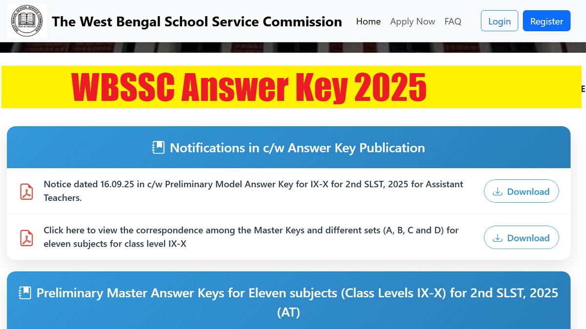 WBSSC Answer Key 2025: Download WBSSC SLST Answer Key PDF at westbengalssc.com - Subject Wise Response Sheet Link Here