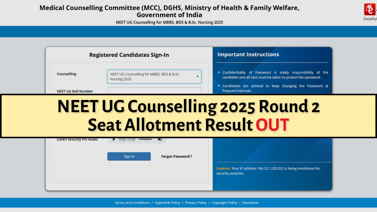 NEET UG Counselling 2025 Round 2 Seat Allotment Result Out at mcc.nic.in; Direct Link Here