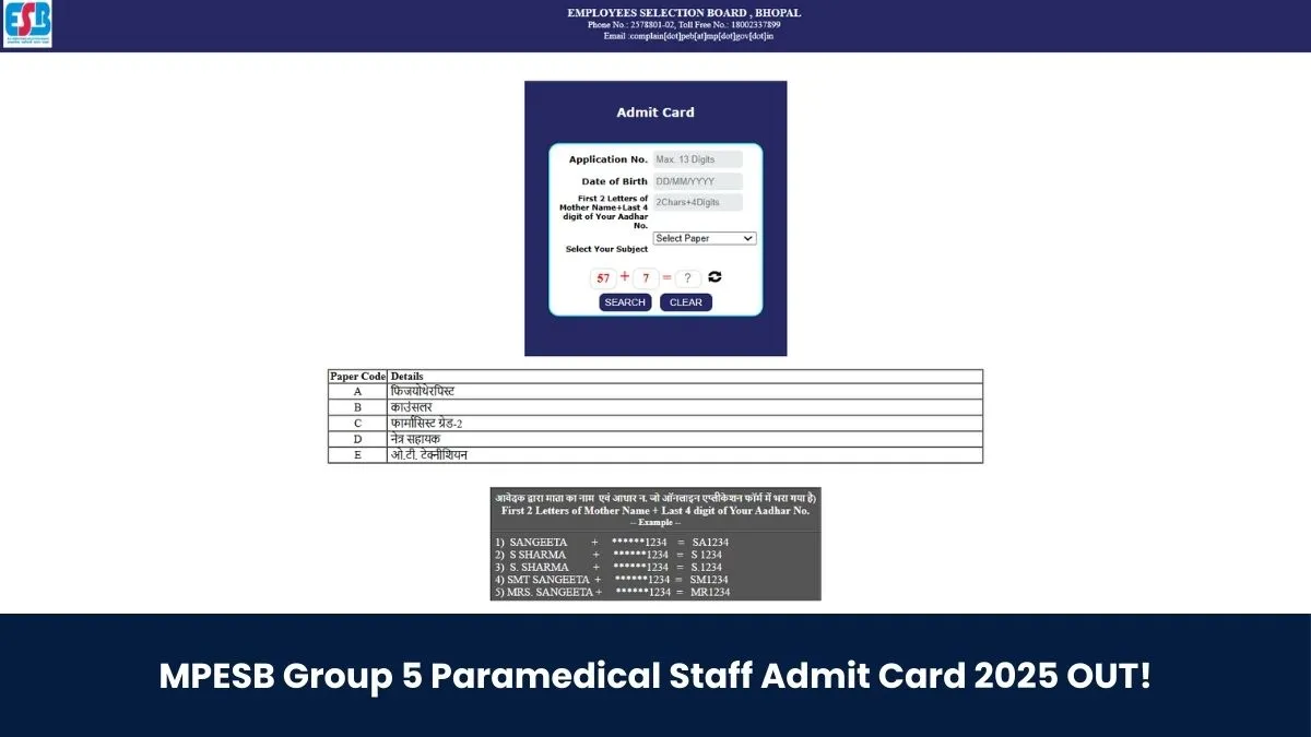 MPESB Group 5 Paramedical Staff Admit Card 2025 OUT