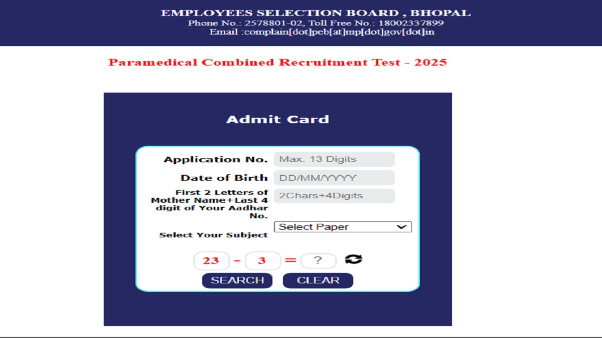 MPESB Paramedical Admit Card 2025 Released at esb.mp.gov.in, Download Exam Hall Ticket PDF - Link Here