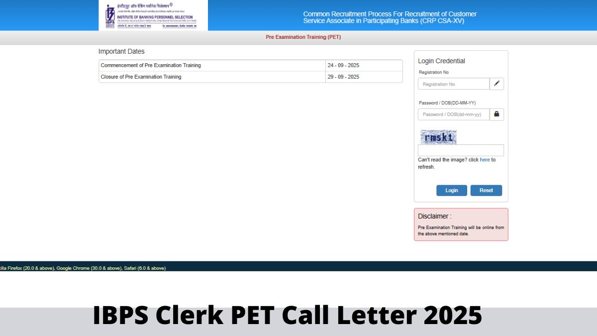 IBPS Clerk PET Call Letter 2025: आईबीपीएस क्लर्क पीईटी कॉल लेटर  ibps.in पर जारी, यहां से करें डाउनलोड