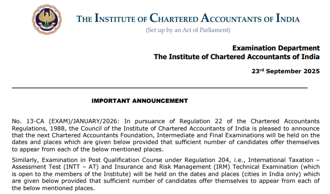 ICAI CA January 2026 Registration to Begin On November 3, Check Application Process Here