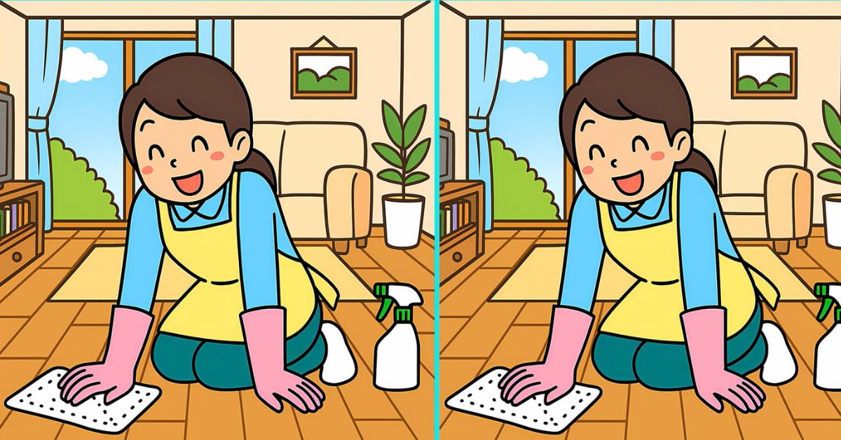 Spot the 3 Differences in Lady Cleaning the Floor Beat the 23-Second Challenge!