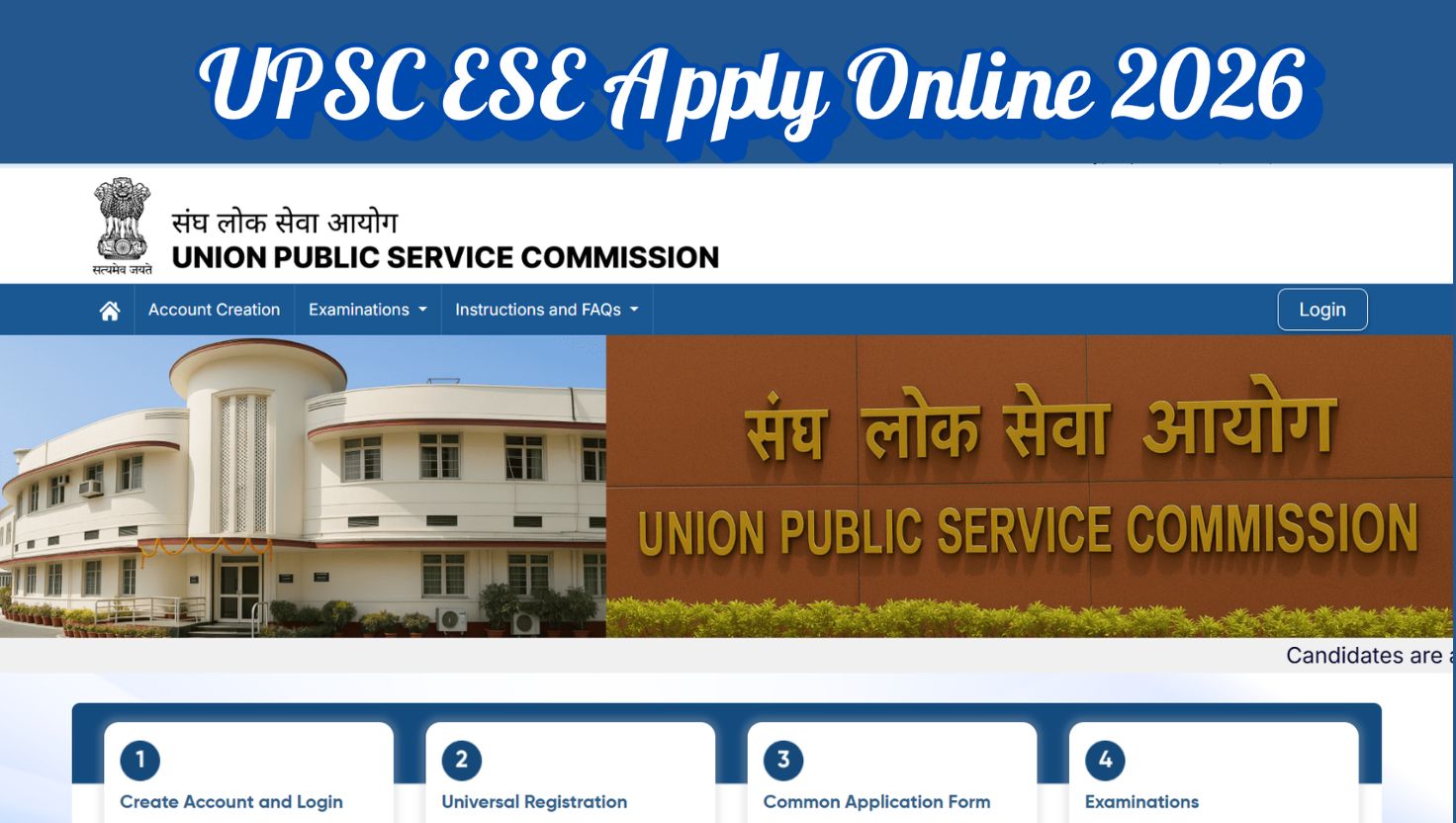 UPSC ESE 2026 Apply Online Begins at upsc.gov.in, Register Now Before October 16th - Check Notification, Last Date and More