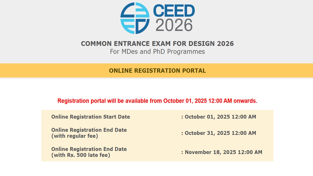 CEED, UCEED 2026 Exam Dates Out, Registration Begins on October 1, Get Direct Link Here