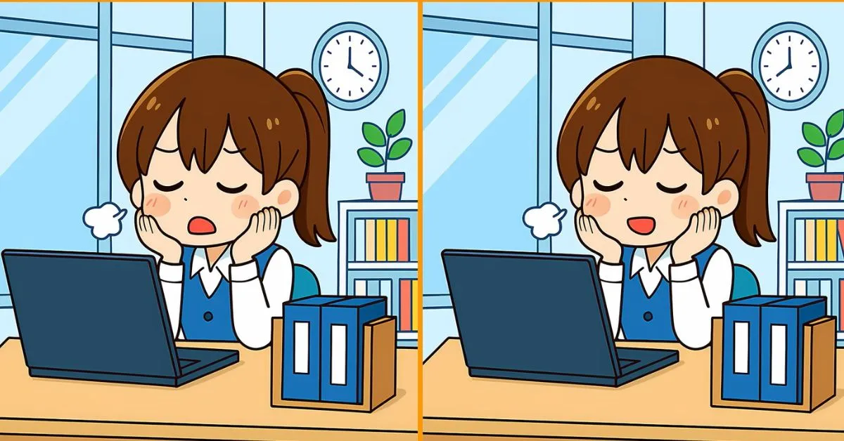 Find 3 Differences in Girl Working in an Office