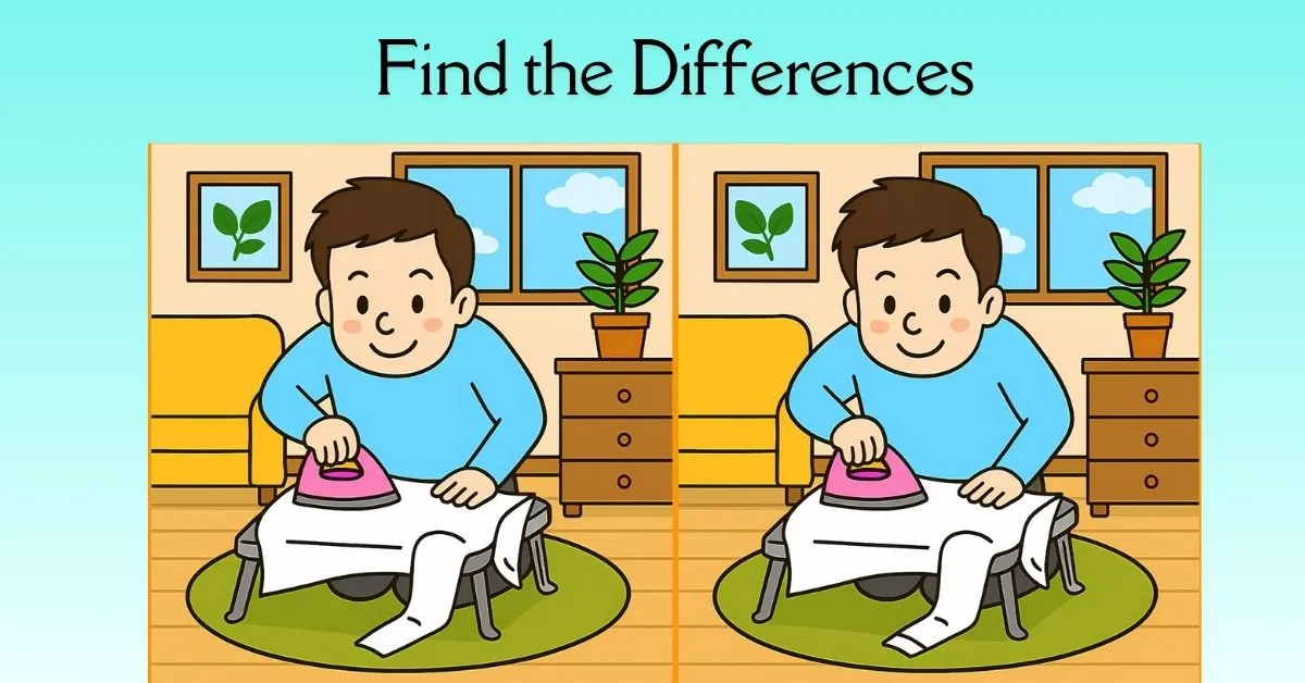 Find 3 Differences in Boy Ironing His Shirt