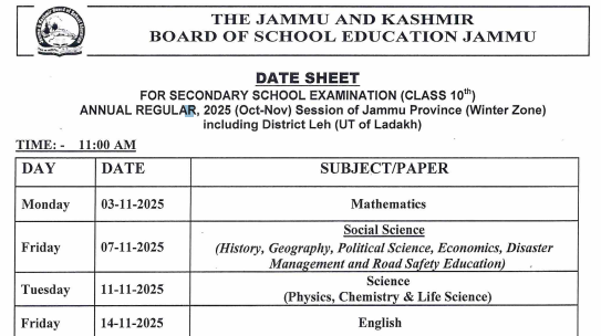 JKBOSE Class 10, 12 Syllabus 2025 Revised for Final Exams; Check 10th Date Sheet Here