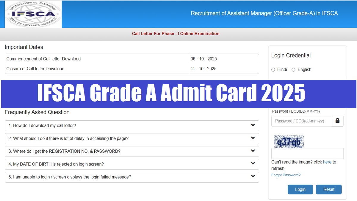 IFSCA Grade A Admit Card 2025 Released at ifsca.gov.in, Download Exam Hall Ticket PDF - Link Here