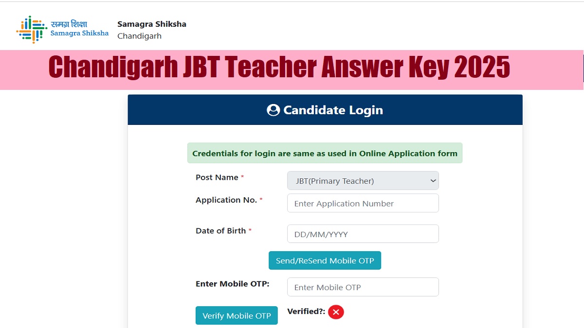 Chandigarh JBT Teacher Answer Key 2025 Out, Download PDF at cheducation.gov.in