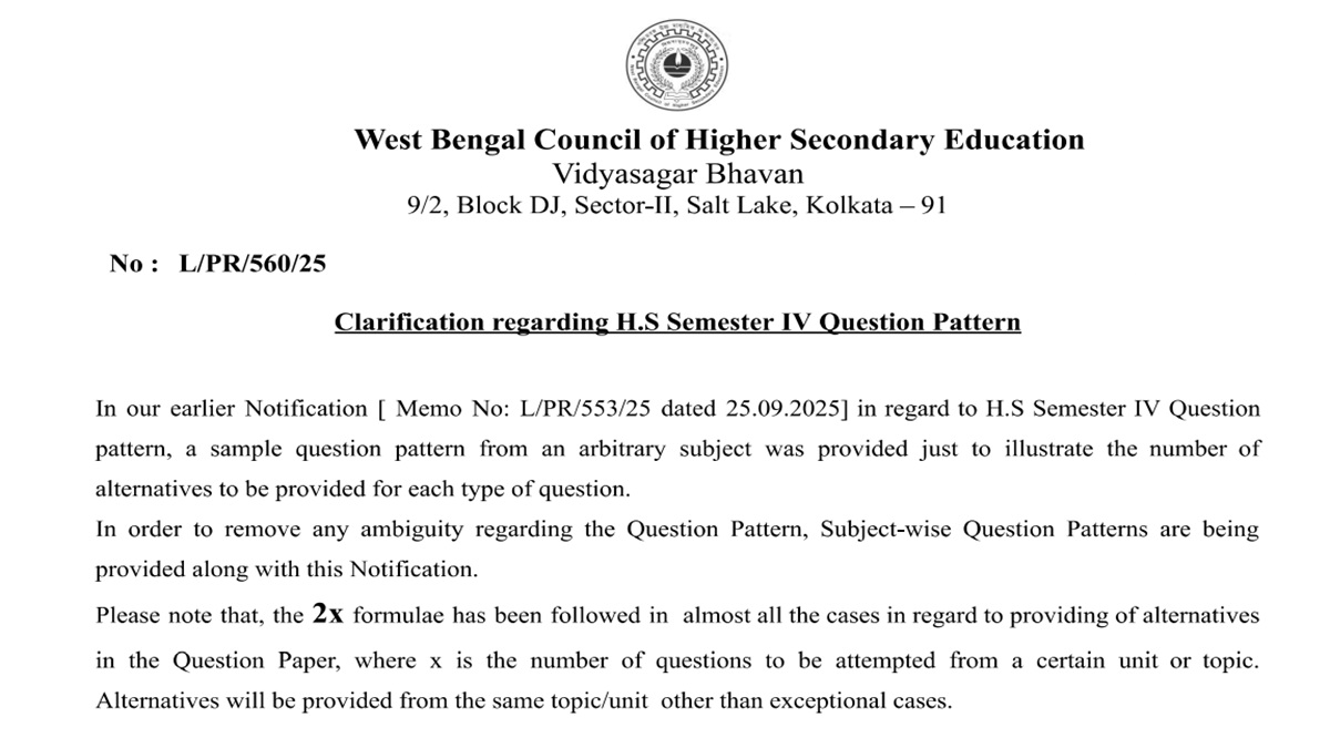 WBCHSE HS Semester 4 Exam Pattern 2025 Released, Check Subject-wise PDF Here
