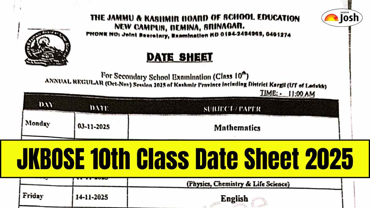 JKBOSE 10th Class Date Sheet 2025: Download Annual Regular Oct Nov SSE Time Table PDF