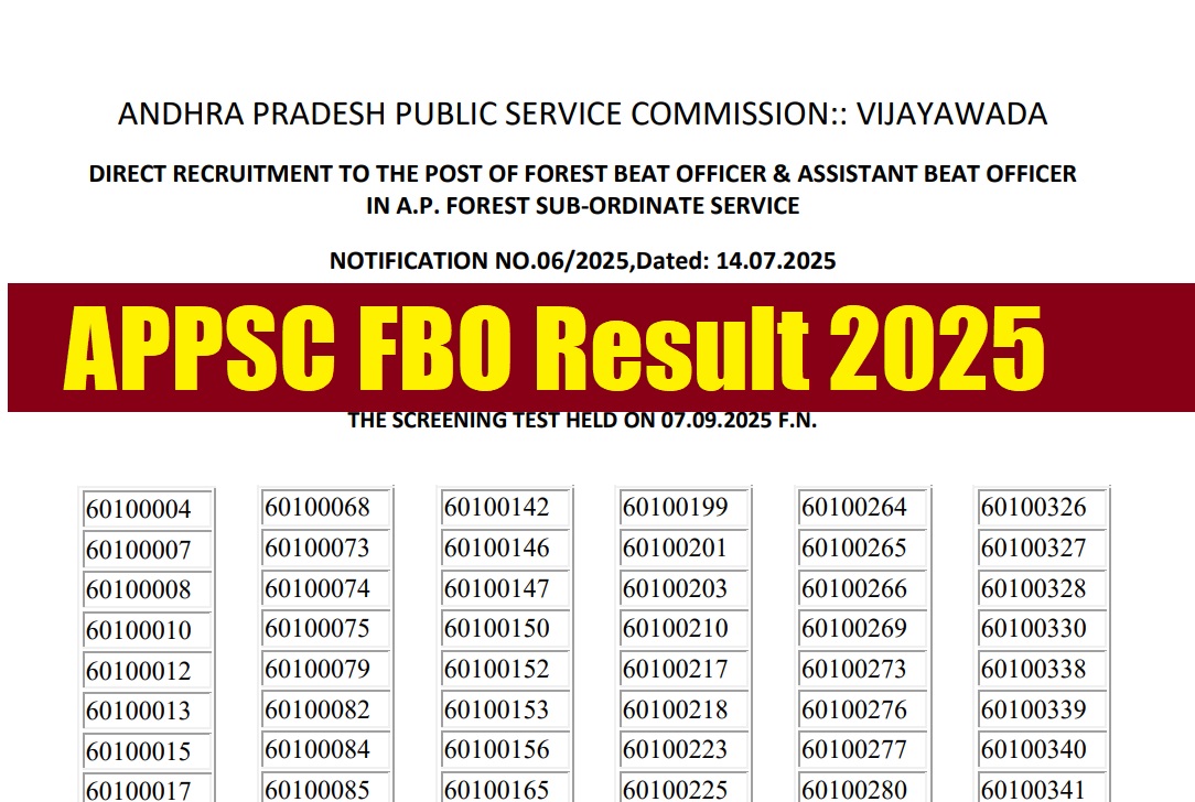APPSC FBO Result 2025 Released at portal-psc.ap.gov.in, Check Merit List PDF - Link Here