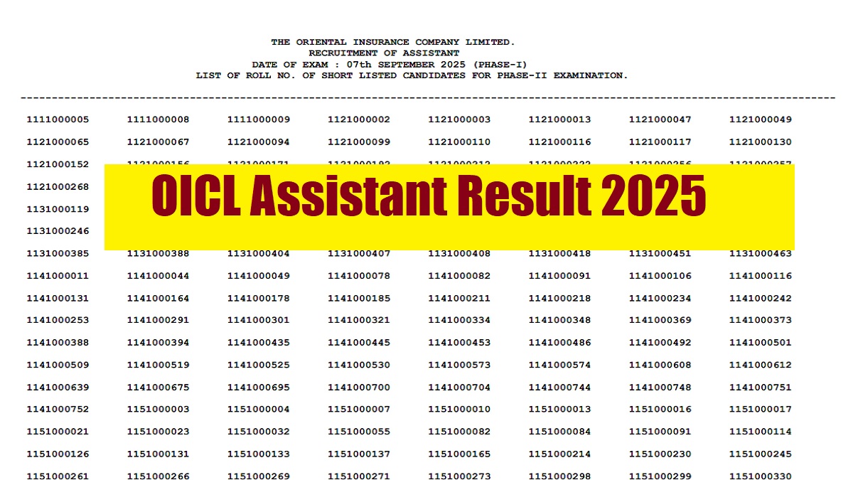 OICL Assistant Result 2025 Released at orientalinsurance.org.in, Download Tier 1 Prelims Result PDF - Link Here