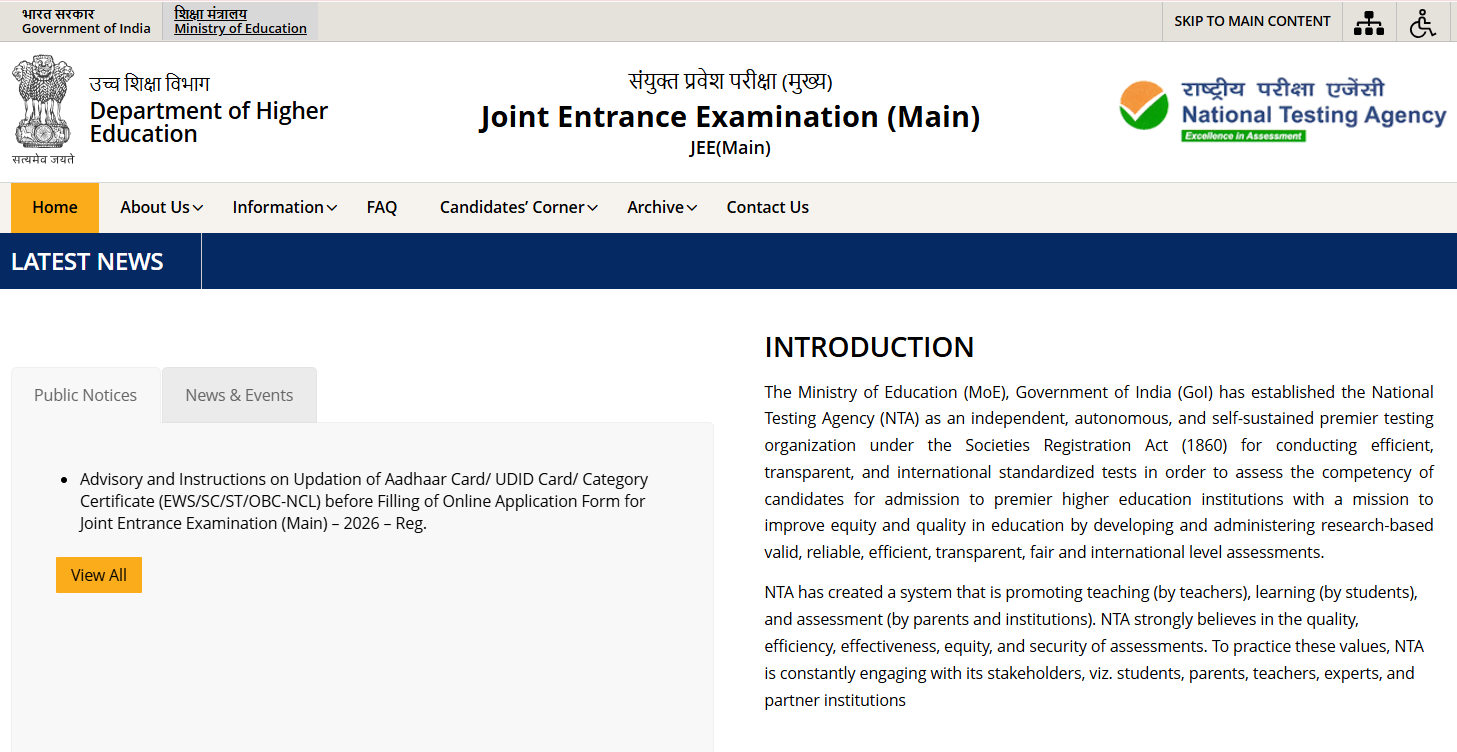 JEE Main 2026 Registration to Begin Soon at jeemain.nta.nic.in; Demo Registration Link Active