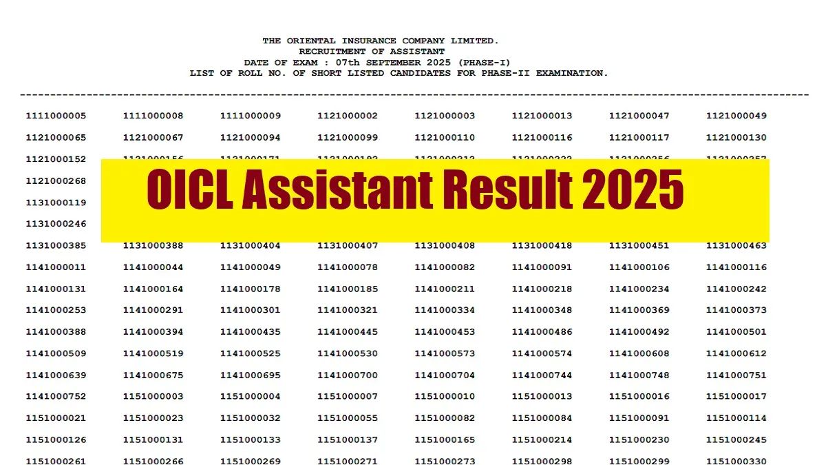 OICL Assistant Result 2025 OUT:  ओआईसीएल असिस्टेंट रिजल्ट orientalinsurance.org.in पर जारी, डाउनलोड करें PDF