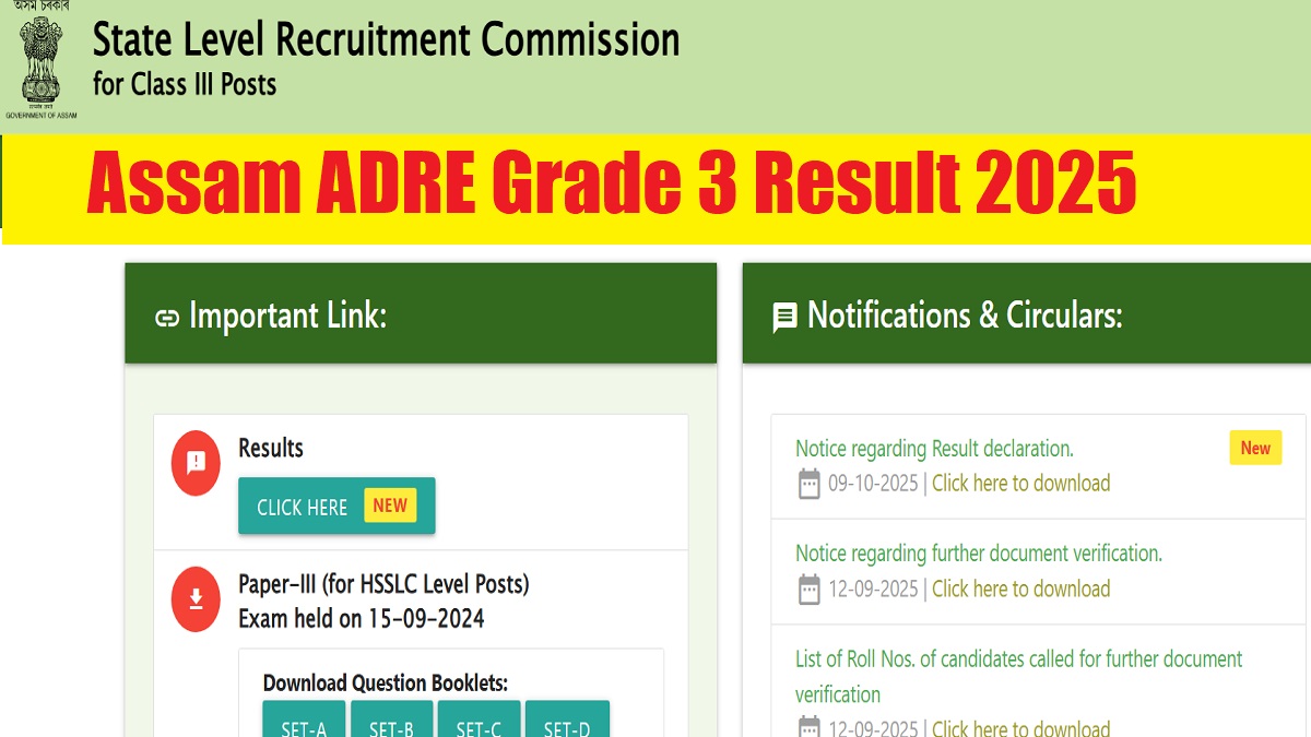 ADRE Result 2025 OUT: Assam Grade 3 Result 2025 at assam.gov.in, Check Steps to Download Result and Merit List PDF - Link Here