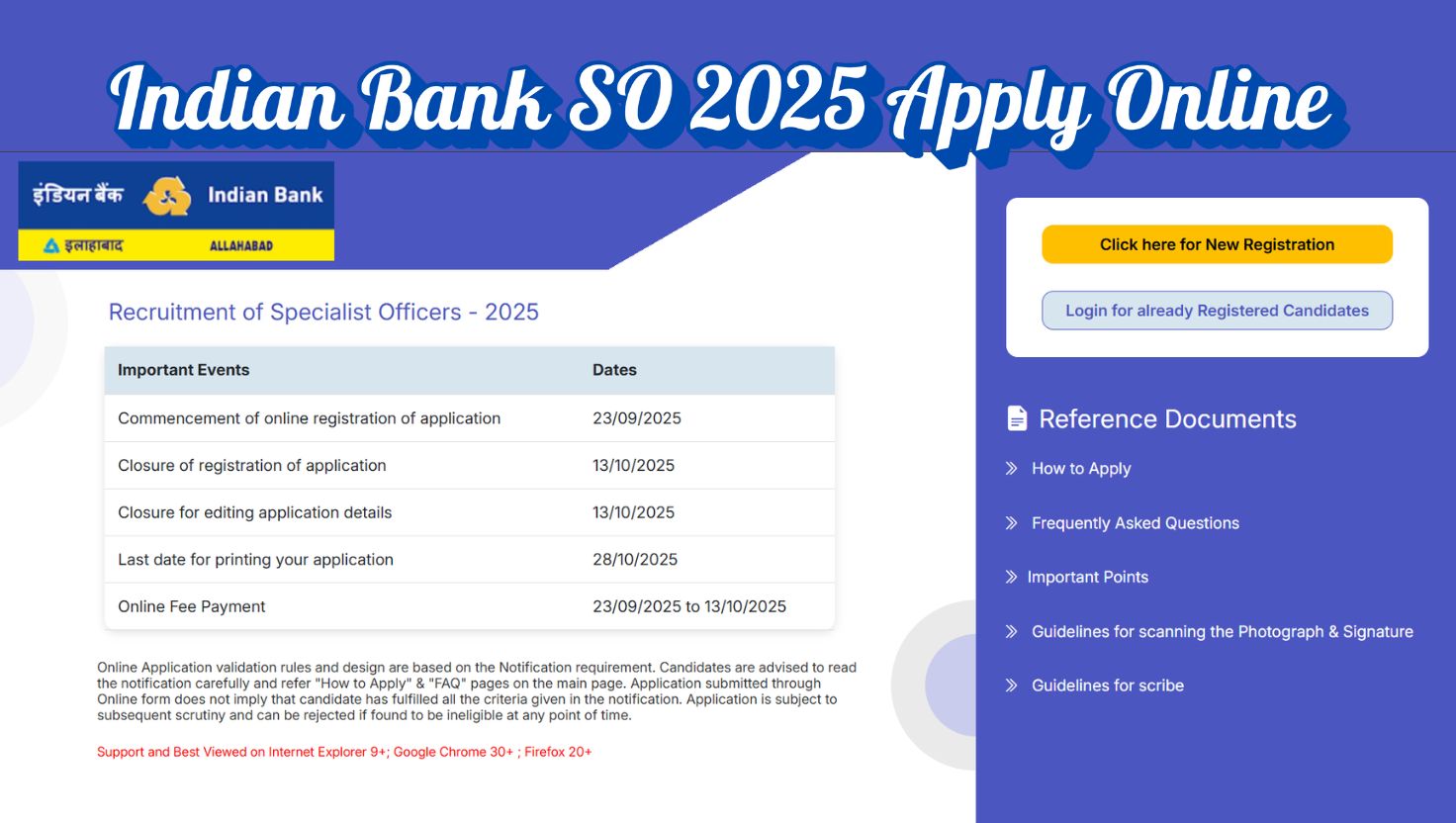 Indian Bank SO Recruitment 2025 Apply Online Ends Today for 171 Posts - Register Now at indianbank.bank.in