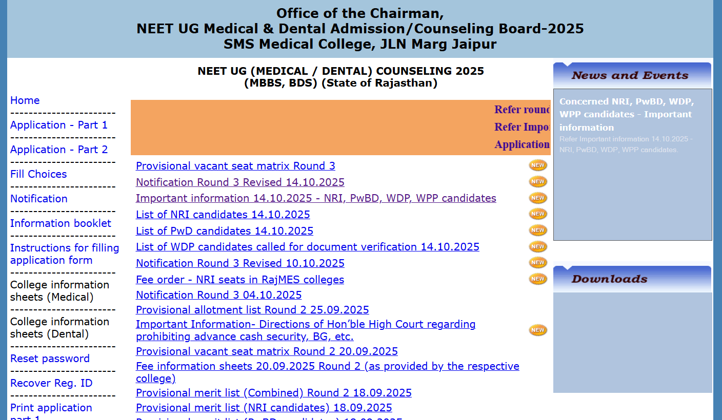 Rajasthan NEET UG 2025: Round 3 Counselling Registration Begins Today at rajugneet2025.com