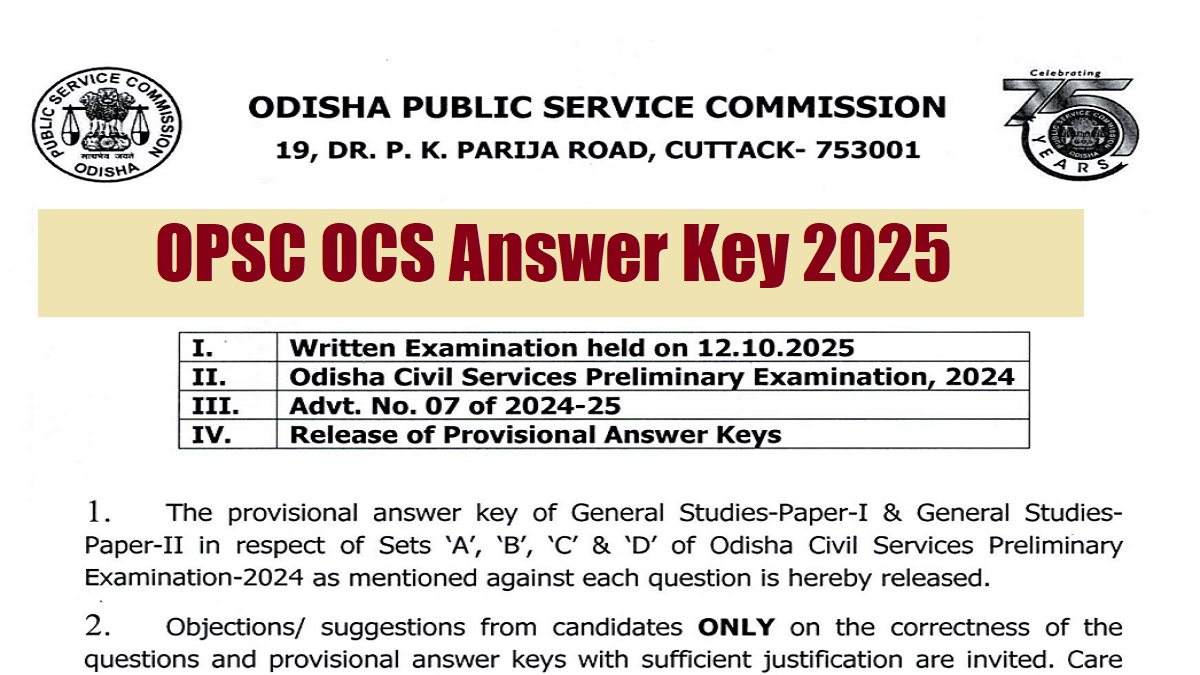 OPSC OCS Prelims 2024 Answer Key Released at opsc.gov.in, Steps to Download PDF and objections Link Here