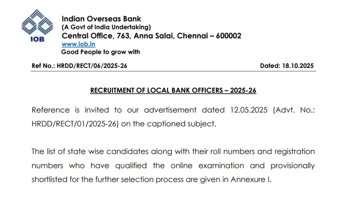 IOB LBO Result 2025 OUT