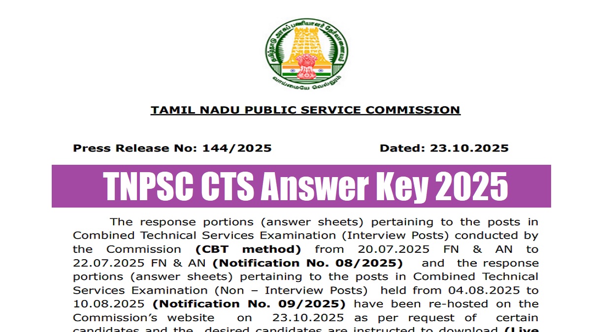 TNPSC CTS Answer Key 2025 Released at tnpsc.gov.in, Download Response Sheet PDF - Link Here