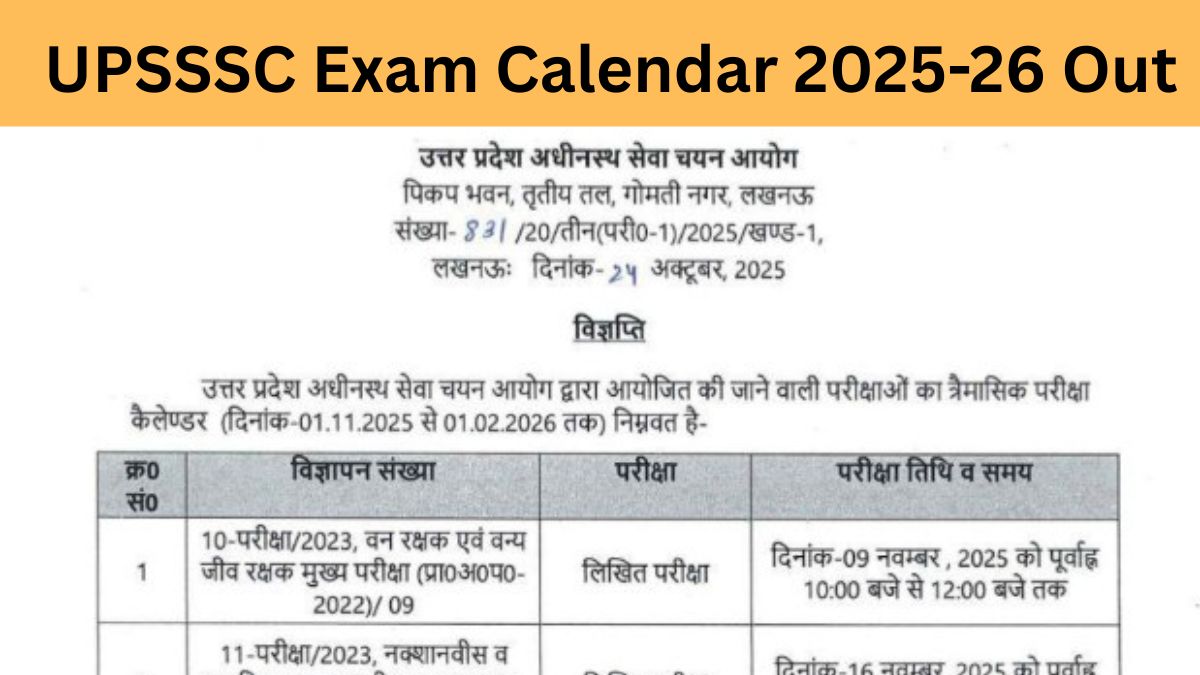 UPSSSC Exam Calendar 2025 Released: Check Upcoming Exam Schedule & Download PDF at upsssc.gov.in
