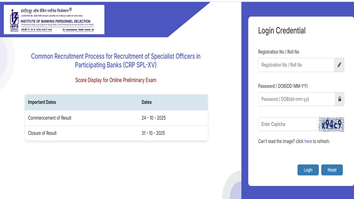 IBPS SO Prelims Scorecard 2025 Released at ibps.in, Download Link Here