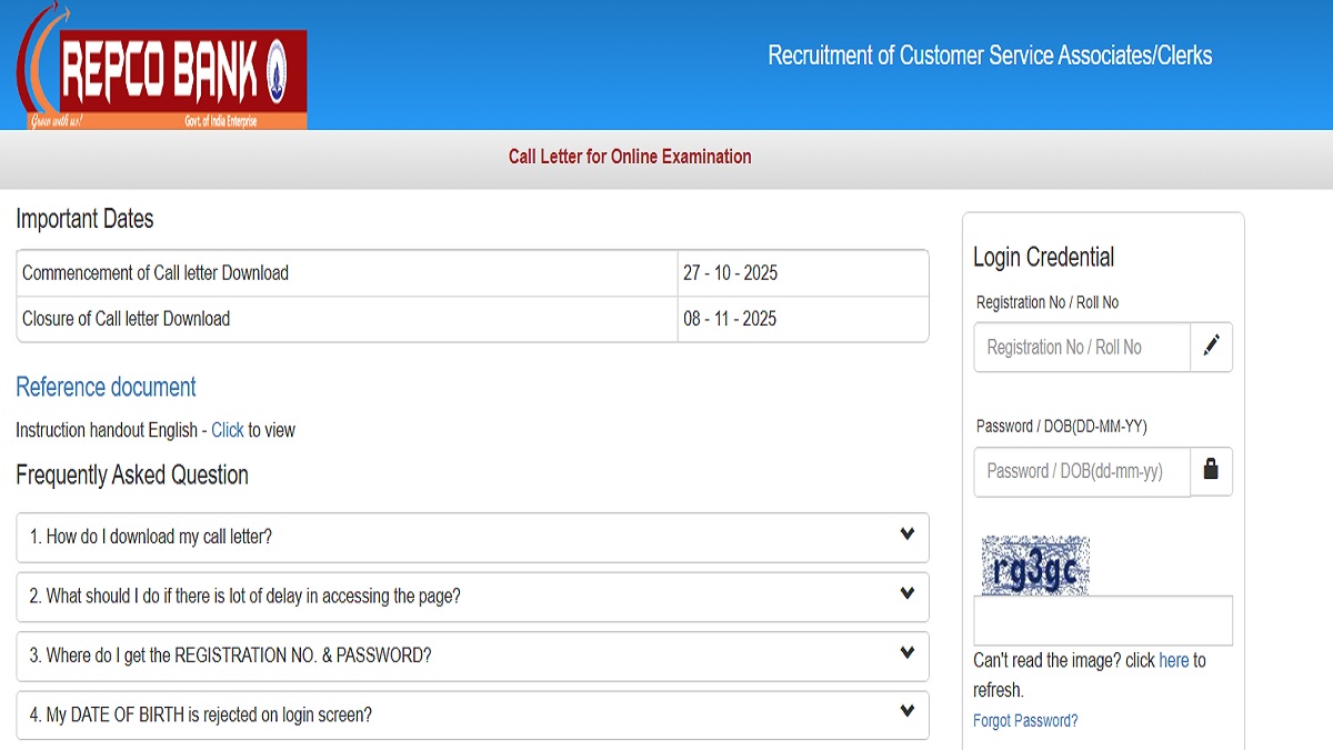 REPCO Bank Admit Card 2025 Out for CSA/Clerk at repcobank.com: Check Direct Link Here