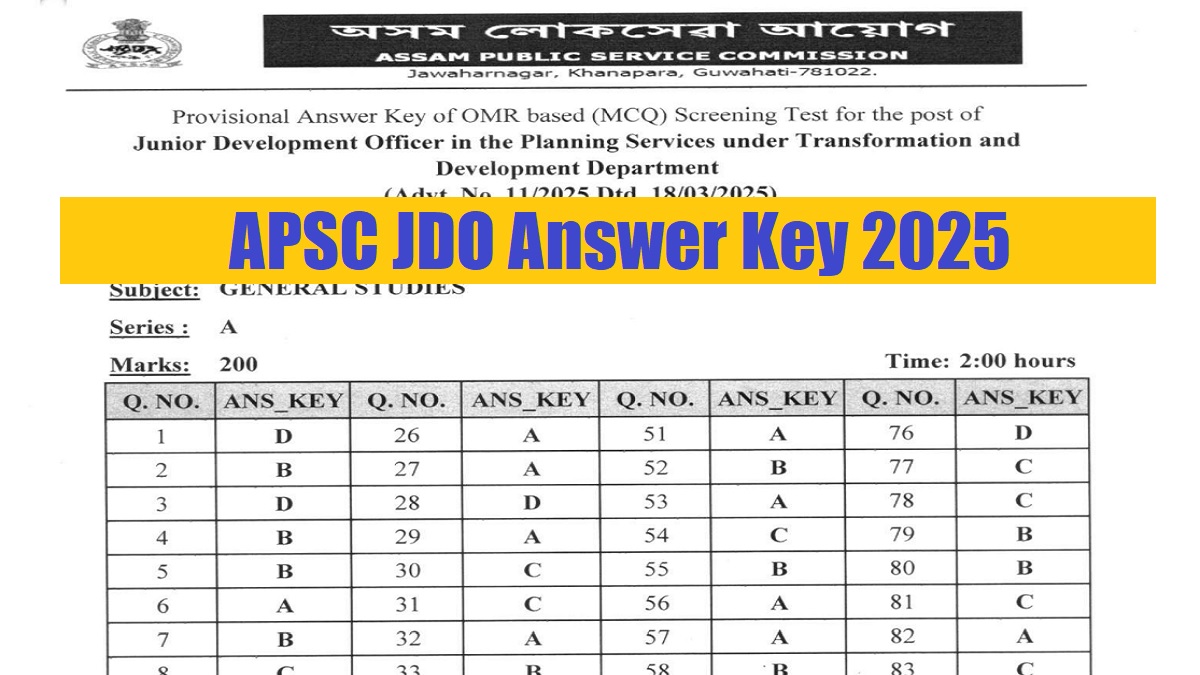 APSC JDO Answer Key 2025 Out at apsc.nic.in, Download PDF Here