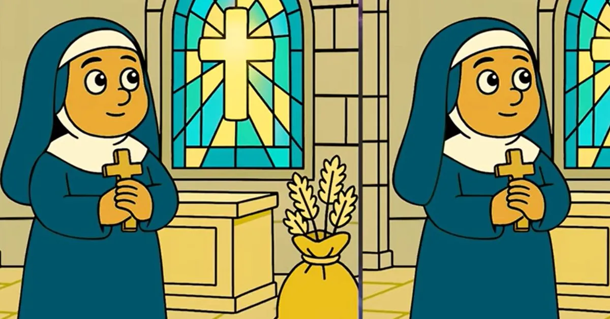 Spot 3 Differences in Nun Praying in Church