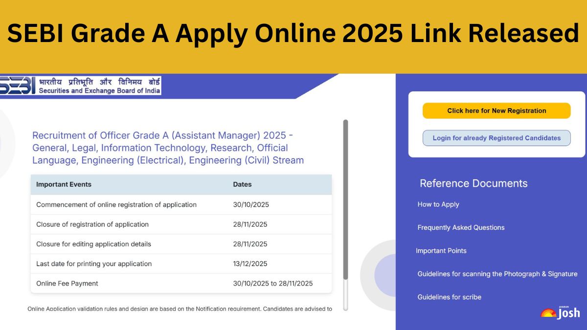 SEBI Grade A Apply Online 2025 Begins at sebi.gov.in - Check Eligibility, Application Fees, Vacancy and More Details Here
