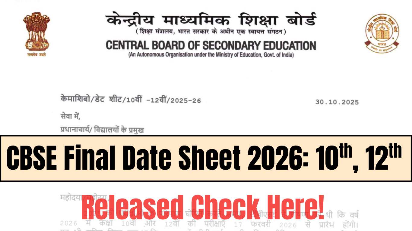 CBSE Date Sheet 2026: Download Final CBSE Board Exam Time Table; Check Day and Time