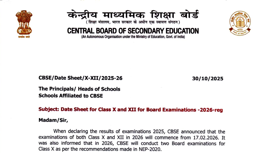 CBSE Board Exams 2026: Class 10 Final Datesheet Released, Download PDF at cbse.gov.in