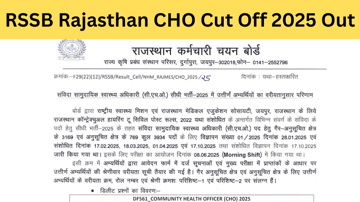 Rajasthan CHO Cut Off 2025 Out: Check Category-wise Cut Off & Download PDF