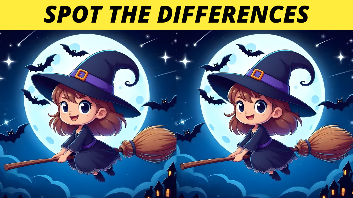 Spot 2 Differences in the Witch on a Broom Pictures in 11 Seconds!