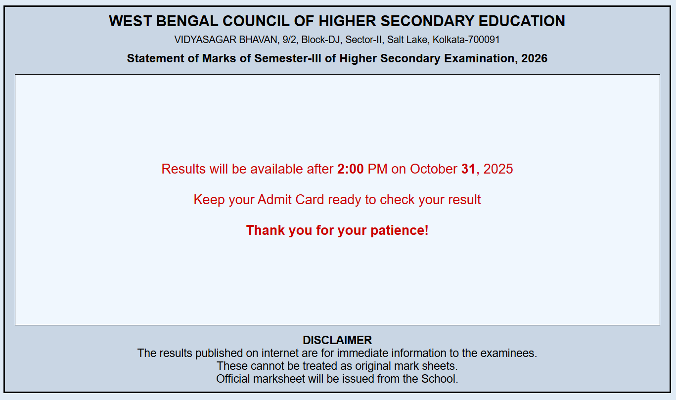 West Bengal HS Semester 3 Result 2026 OUT, Check Toppers Name, Pass Percentage Details Here