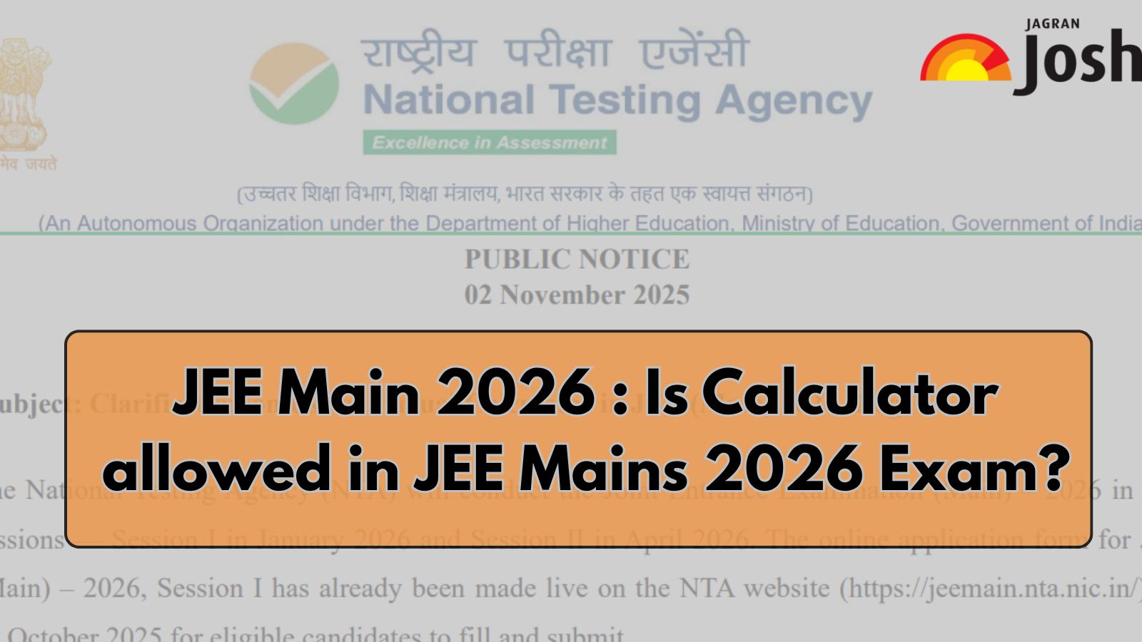 Is Calculator allowed in JEE Mains 2026 Exam? NTA Official Information Bulletin