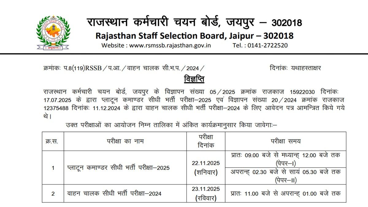 Rajasthan Driver Exam Date 2025 OUT for 2756 Posts - Check Full Exam Schedule, Admit Card Release Date and More