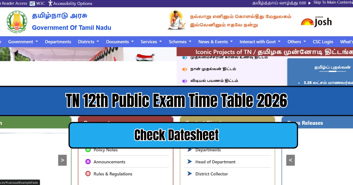 TN 12th Public Exam Time Table 2026: Check OFFICIAL Tamil Nadu HSC +2 Exam Dates and Timing