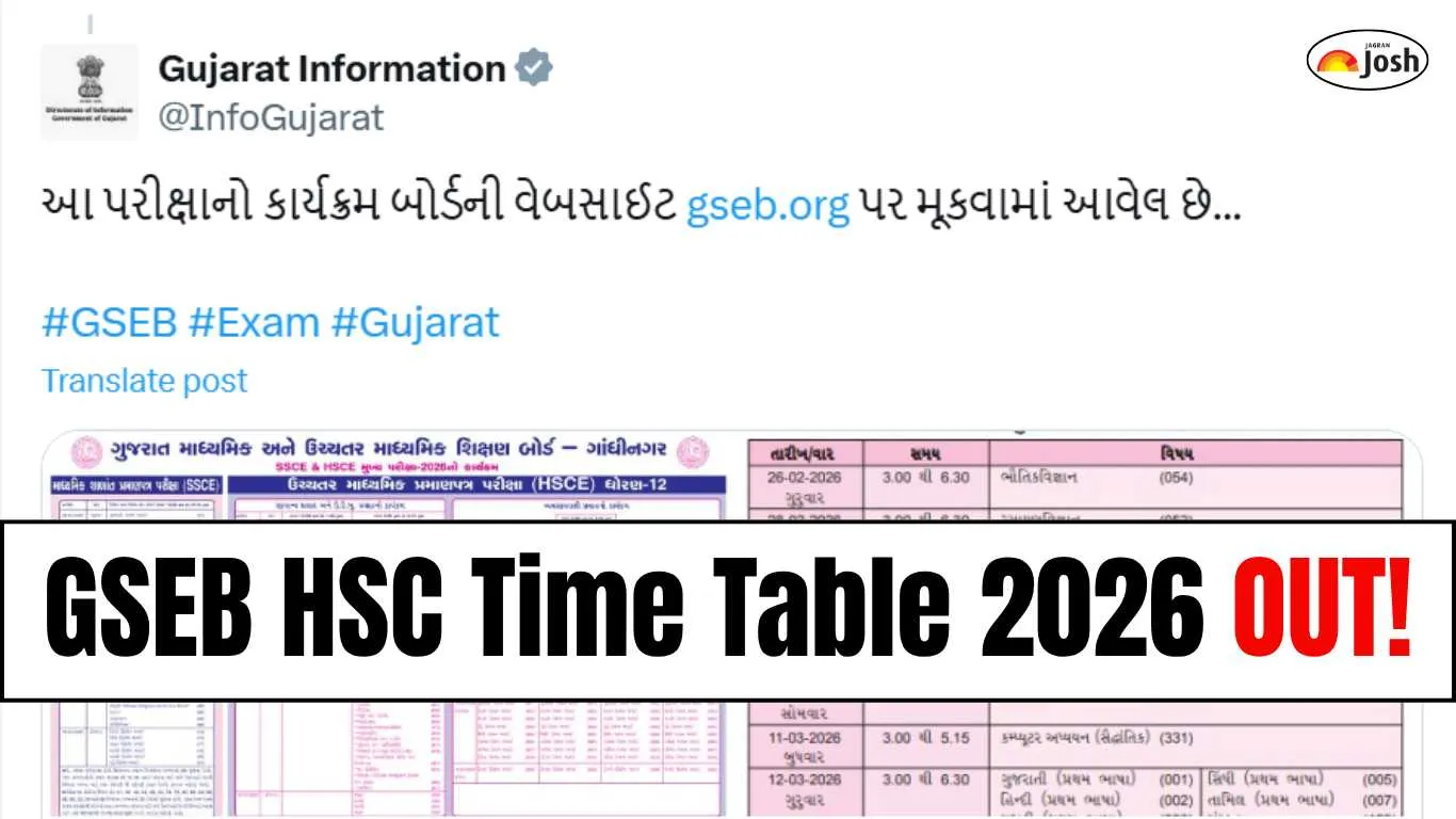 GSEB HSC Time Table 2026: Download Official Gujarat Board 12th Exam Date Sheet PDF