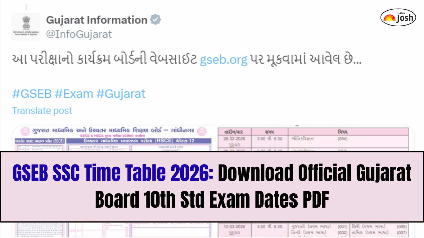 GSEB SSC Time Table 2026: Download Official Gujarat Board 10th Std Exam Dates PDF