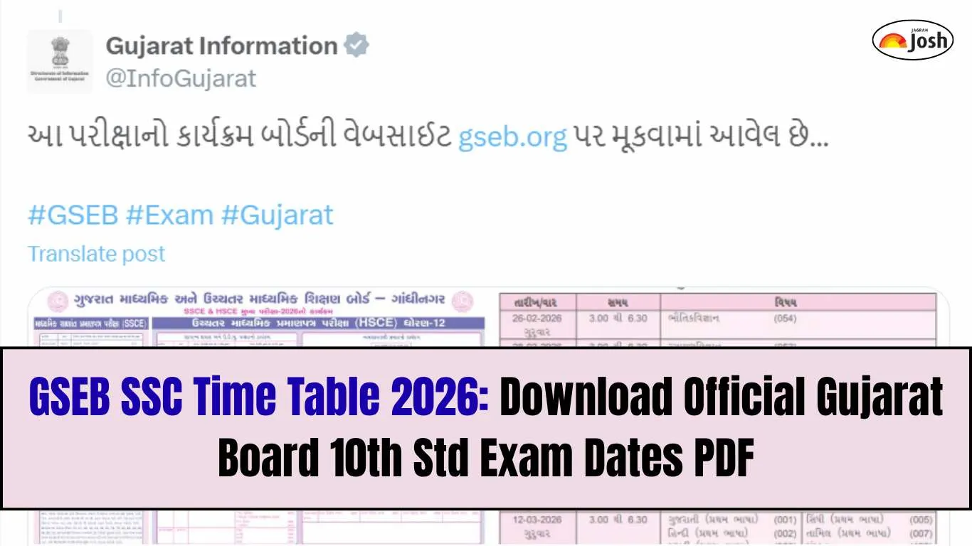 GSEB SSC Time Table 2026: Download Official Gujarat Board 10th Std Exam Dates PDF
