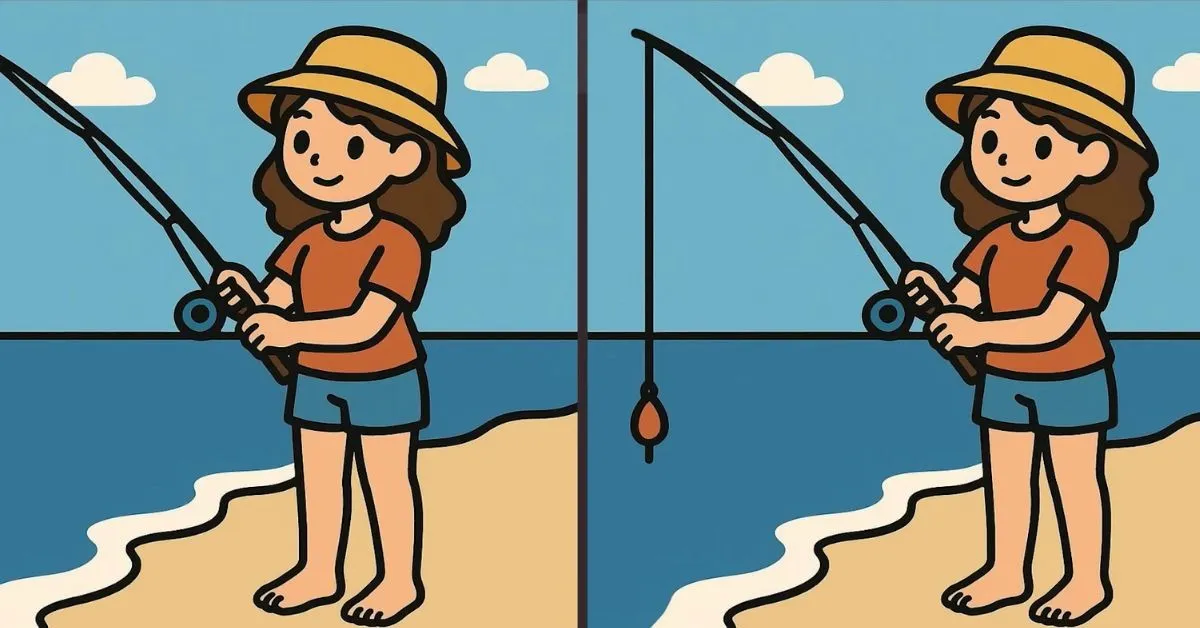 Spot 3 Differences in Girl Fishing on the Beach