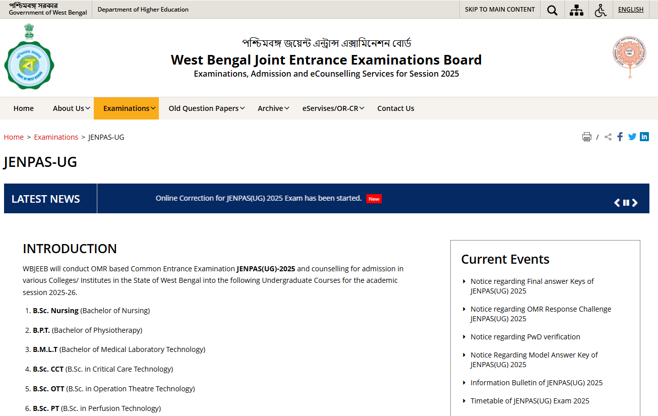 JENPAS UG 2025: WBJEEB Released Under Gradute Final Answer Key at wbjeeb.nic.in/jenpas-ug/; Direct link here