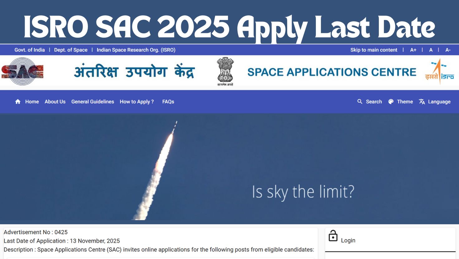 ISRO SAC Apply Online 2025 Last Date Today, Submit Your Application at sac.gov.in for 55 Vacancies - Link Here