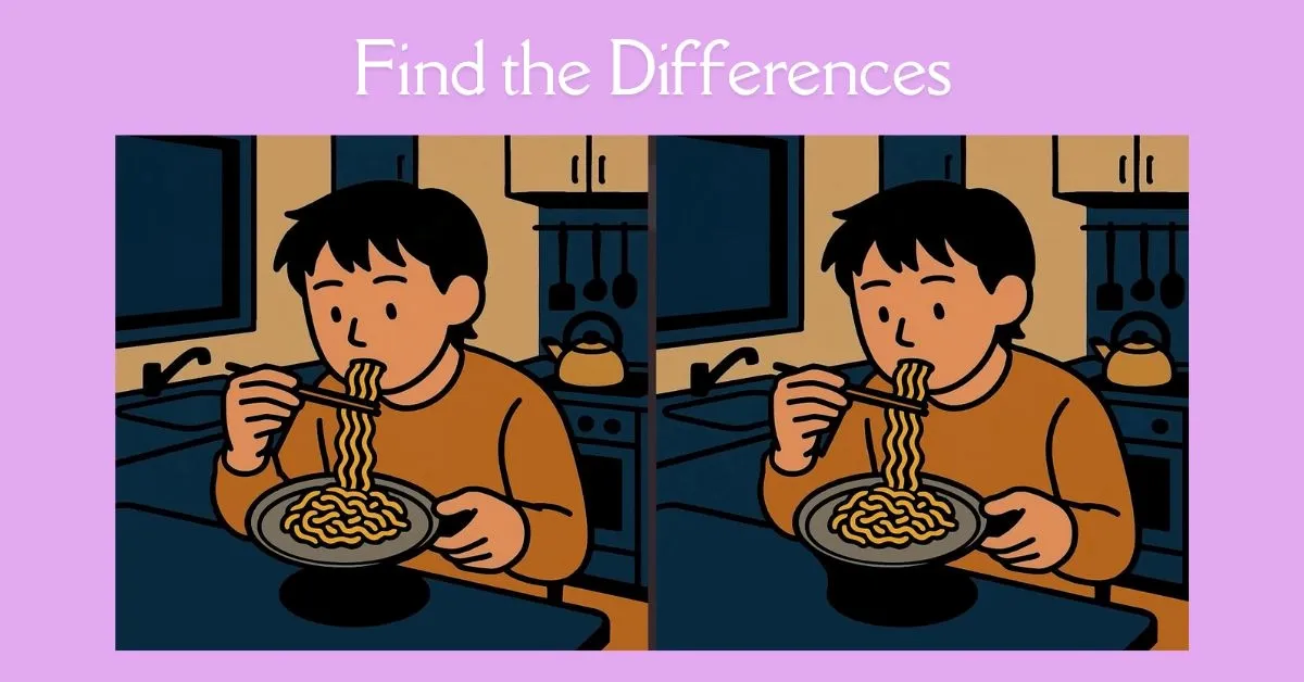 Find 3 Differences in Boy Eating Noodles